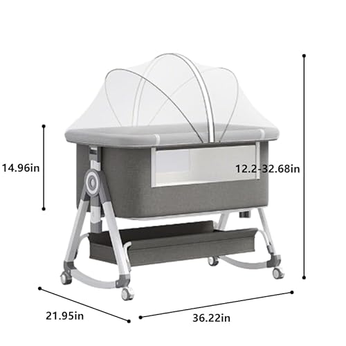 Nawahev Baby Bassinet,3 in 1 Baby Bassinets Bedside Sleeper with Wheels and Mosquito Net,Bedside Bassinet for Baby with Comfy Mattress, Mattress&Breathable Mesh,Storage Basket