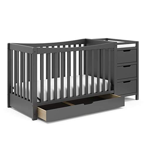 Graco Remi 4-in-1 Convertible Crib & Changer – GREENGUARD Gold Certified, Fits Standard Crib Mattress, Converts to Toddler Bed and Full Bed, 4 Adjustable Mattress Heights (Gray)