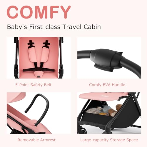 INFANS Ultra-Compact Fold Airplane Ready Travel Stroller, One-Hand Gravity Fold Near Flat Recline Seat, Foldable Toddler Stroller for Infant 6-36 Month