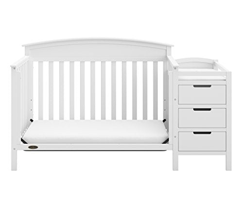 Graco Benton 4-in-1 Convertible Crib and Changer – GREENGUARD Gold Certified, Crib & Changing-Table Combo, Water-Resistant Changing Pad, Converts to Toddler Bed, Daybed and Full-Size Bed (White)