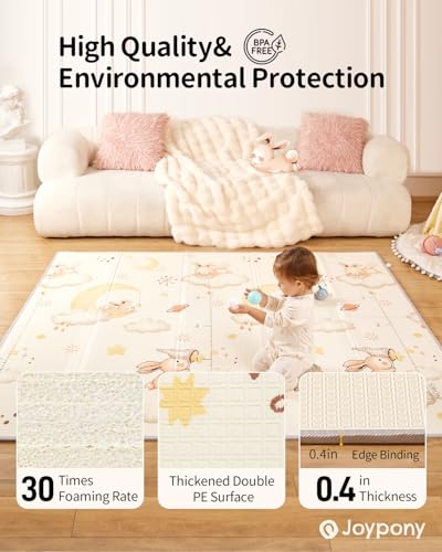 Joypony Baby Play Mat 71x59 Inches, Foldable Play Mats for Babies and Toddlers, Waterproof & Anti-Slip Portable Baby Floor Mat for Tummy Time, Baby Mat for Floor with Travel Bag for Indoor Outdoor
