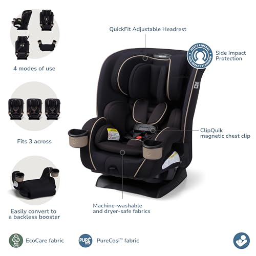 Maxi-Cosi Kani 4-in-1 Infant Kids Convertible Car Seat, Rear-Facing Forward-Facing Carseat, Booster, Slim Fit, Magnetic Buckle, 5-Position Recline, Fits 5-100 lbs, 19-57 in, Caspian Caviar