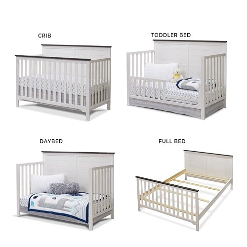 Sorelle Furniture Farmhouse 3-Piece Nursery Set with 4-in-1 Convertible Crib, 4-Drawer Dresser, and Changing Table with Shelves, Baby Furniture Made of Wood, Non-Toxic Finish-Chocolate and White
