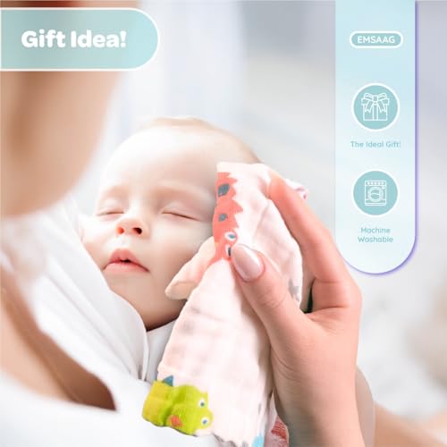 EMSAAG Muslin Baby Washcloths Pack of 7-Soft Sweat Cloths for Newborn,Absorbent Baby Bath and Face Towels,100% Cotton Baby Wipes,Burp Cloths,Feeding Towels for Babies and Infants,Mix Pattern-10 x 10’’