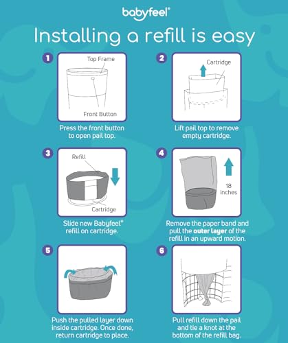 Babyfeel Refills for DEKOR PLUS Diaper Pails, 8 Pack, Exclusive 30% Extra Thickness, Fresh Powder Scent, Holds up to 4640 Diapers