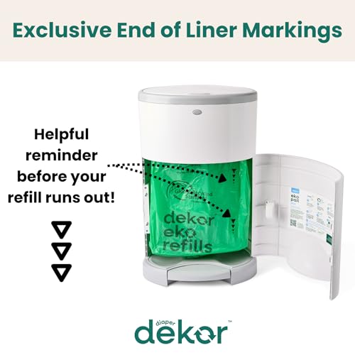 Diaper Dekor Plus Diaper Pail Refills | 4 Count Unscented | Exclusive End-of-Liner Marking | Thick, Quick & Easy to Replace | Most Economical Refill System | for Original and Eko Style Pails