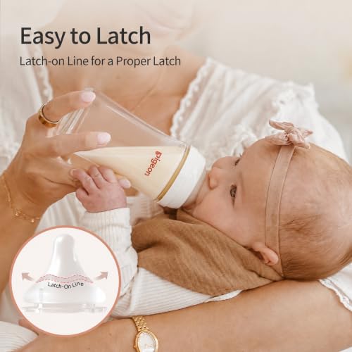 Pigeon Silicone Nipple (SS) with Latch-On Line, Breastlike Natural Feel, Newborn Super Slow Flow, 0+ Months, 4 Counts