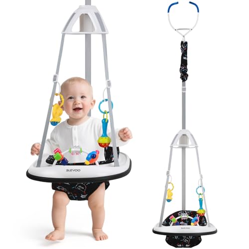 Slevoo Baby Jumper, Baby Door Jumper with Bumper, Play Tray and Two Jingle Rattles, Quiet Bear