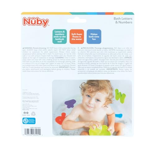 Nuby Foam Bath Letters and Numbers for Toddlers - Bath Toy Set for Kids 3+ Years - 36 Pieces