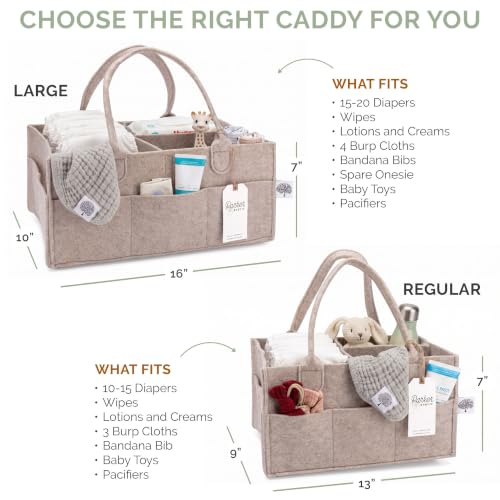 Parker Baby Co. Diaper Caddy - Nursery Storage Bin and Car Organizer for Diapers and Baby Wipes - Oatmeal, Large