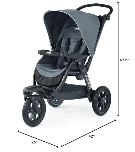 Chicco Activ3 Jogging Stroller, All-Terrain Stroller, Compatible with Chicco Infant Car Seats (not Included), Baby Travel Gear, Eclipse/Grey