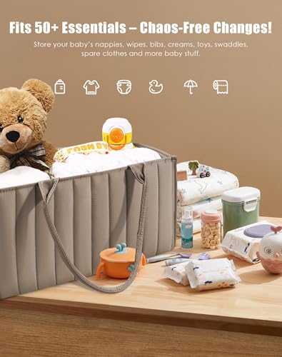 SWEET DOLPHIN 2-Pack Quilted Diaper Caddy Organizer – Premium Puffer Style Nursery Storage Bins – Water-Resistant & Wipeable Changing Table Organizer – Trendy Tote for Home & Car Travel - Mocha Brown
