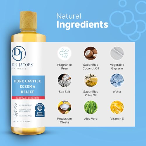 Dr. Jacobs Pure Castile Baby Wash - Effective Body Wash to Relieve Baby Eczema - Gentle Shampoo and Unscented Soap for Sensitive Skin, and Hypoallergenic - 16 oz -2PK