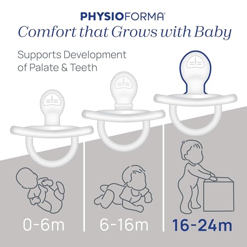 Chicco PhysioForma Luxe Orthodontic Pacifier for Babies 16-24 Months, One-Piece 100% Soft Silicone, Supports Breathing, Textured Shield & Handle, Included Sterilizing Case, BPA Free, 2-Pack, Crystal