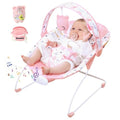 Portable Baby Bouncer Seat with 8 Melodies, 3 Vibration Levels & Adjustable Volume, Foldable Infant Bouncer Rocker with Safety Harness for Baby 0-6 Months, Indoor & Outdoor Use BR2402