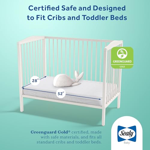 Sealy Baby Flex Cool 2 Stage Crib Mattress and Toddler Bed Mattress, Breathable Hybrid Coil Design, Waterproof Cotton Surface, GREENGUARD GOLD Certified, Standard 52x28 Size