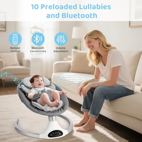 KIDINIX Baby Swings for Infants, Bluetooth Infant Swing with Music Speaker, 3 Seat Positions, 3 Speeds for Newborn Boy Girl, Indoor & Outdoor Use, Black