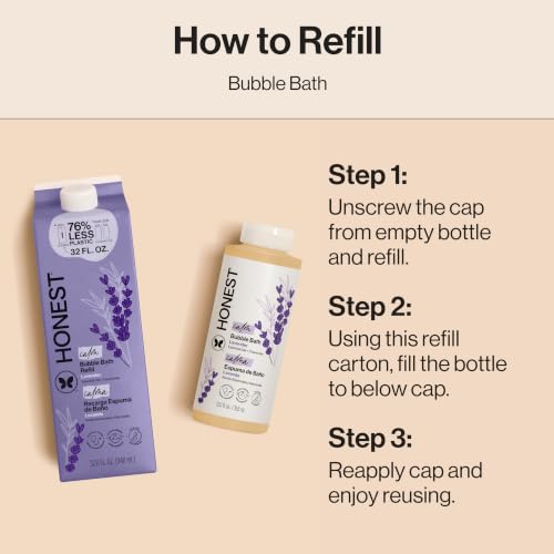The Honest Company Foaming Bubble Bath Refill, Lavender Calm Scent, Tear-Free, Hypoallergenic, Naturally Derived, Gentle for Baby, 32 fl oz