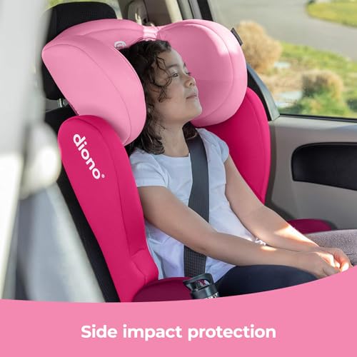 Diono Cambria LE, 2-in-1 Belt Positioning Booster Seat,Backless and High-Back Booster seat for Children from 40—120 lb,17" Wide,6 Headrest Positions,Lightweight with Latch,Pink