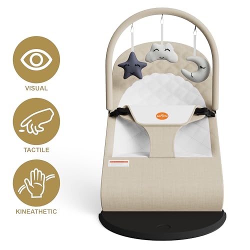 Gryvoth Portable Baby Bouncer Seat for Infants, 0-18 Months, 3 Modes of Use with Rocker & Stationary Options, Ergonomic Infant Chair with Hanging Toys, The Gift List New Parents Actually Want-Oatmeal