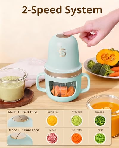 SosekiBaby Solo Baby Food Maker,Mini Food Processor Set,316 Stainless Steel Blades,10oz Glass Baby Puree Blender for Fruit, Vegatable & Meat,2-Speed Control,BPA-Free,Green