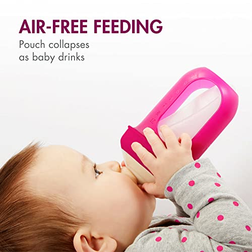 Boon Nursh Bottles - Silicone Baby Bottles Help Ease Colic Symptoms - Reusable Food-Grade Silicone Pouches with Polypropylene Shell - Medium Flow - 8 Oz - Pink