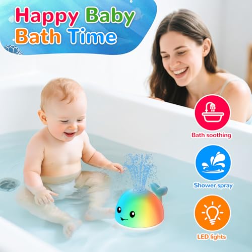 Baby Bath Toys, Light Up Whale Bath Toy Sprinkler for Babies 6-12-18 Months, Bath Toys for Kids 1-3, Toddler Fountain Bathtub Toys, Baby Pool Toys for Toddlers 1-3 Girls Boys Summer Birthday Gifts