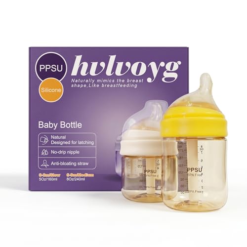 PPSU Baby Bottles for Newborns, Anti-Colic Wide Neck Breastfeeding Bottle with Angled Silicone Nipple, Natural Latch, BPA-Free, Heat Resistant, 5oz & 8oz, 0-6 Months, 3 Nipples