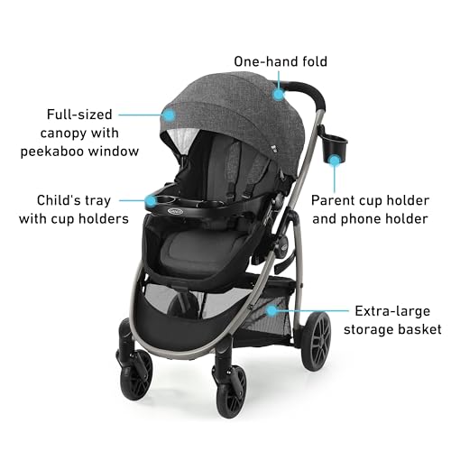 Graco Modes Pramette Stroller, 3-in-1 Baby Stroller, 3 Modes: Infant Car Seat Carrier (Car Seat Not Included), Infant Pramette to Toddler Stroller with Reversible Seat and One-Hand Fold, Redmond