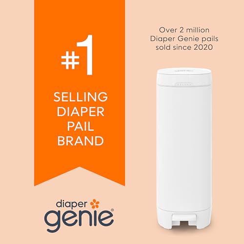 Diaper Genie Deluxe Gift Set Pail – Diaper Disposal Made in Stainless Steel | Hands-Free Foot Pedal & Easy-Glide Function| Includes 2 Easy Roll Refills (48 Bags) | Baby Shower Gift