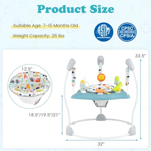 BABY JOY Baby Activity Center, Baby Jumpers and Bouncers with Music, 360° Rotating Seat, 3 Adjustable Heights, Montessori-Inspired Activity Center for Baby 7-15 Months (Baby Blue)