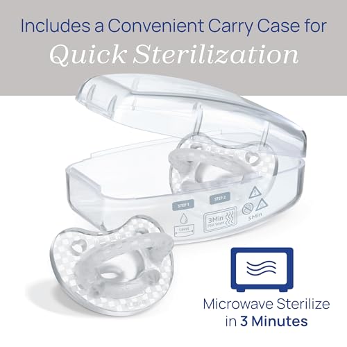 Chicco PhysioForma Luxe Orthodontic Pacifier for Babies 16-24 Months, One-Piece 100% Soft Silicone, Supports Breathing, Textured Shield & Handle, Included Sterilizing Case, BPA Free, 2-Pack, Crystal