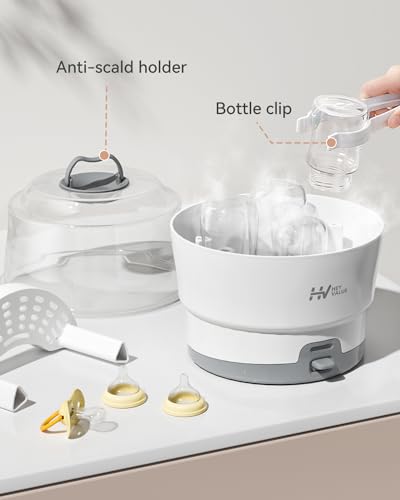 HEYVALUE Ease-Steam Bottle Sterilizer, Compact Baby Bottle Sterilizer, Fast One-Touch Operation (Esterilizador de Biberones), Electric Sterilizer for Baby Bottles, Baby Essentials & Breast Pump Parts