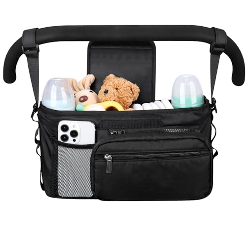 Accmor Universal Stroller Organizer, Stroller Caddy Bag with Cup Holder Detachable Phone Bag and Shoulder Strap, Stroller Organizer for Uppababy, Baby Jogger, Britax Strollers Accessories