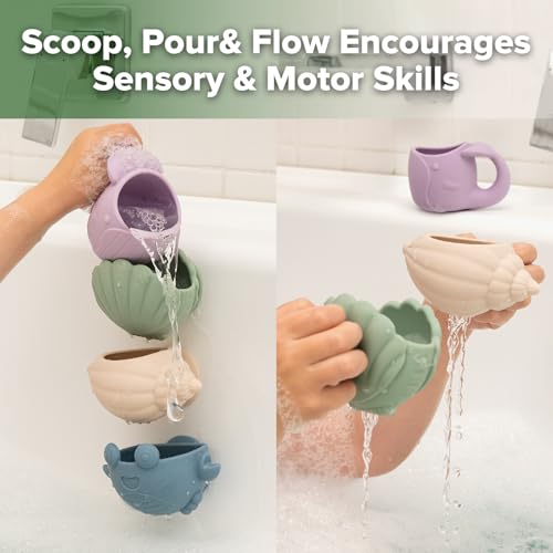 haakaa Tidal Tribe Waterfall Bath Toy Set - Mold Free Food Grade Silicone Bathtub Pouring Toys for Toddler 1-3, BPA-Free Bath Tub Toys for Babies & Infant 6-12 Months