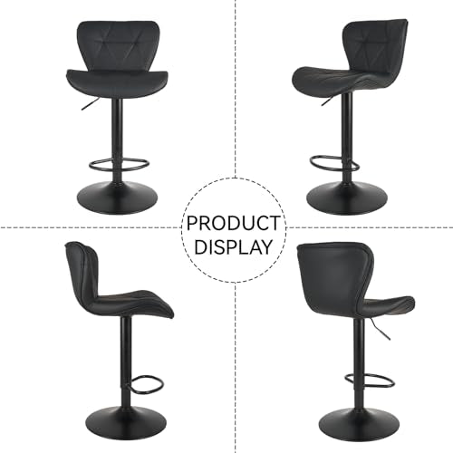 Nalupatio Modern Bar Stools Set of 2, Adjustable Faux Leather Upholstered Swivel Bar Stools, Counter Height Bar Chairs with Back for Kitchen Island, Black