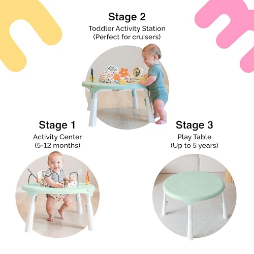 ORIBEL PortaPlay 3-in-1 Activity Center - Convertible Baby Activity Center | Patented Bouncy Seat with Stable Foot Support | 5 Months+ | Portable Infant Activity Table | Enchanted Garden