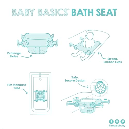 Regalo Baby Basics Baby Bath Seat with Suction Cups, Sit-Up Bath Support for Infants, Secure Baby Bath Chair for Bathtub, Easy Clean with Drain Holes, Fits Standard Tubs, White