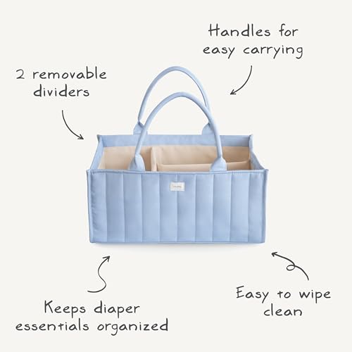 mushie Baby Diaper Caddy | Newborn Essentials Organizer for Diaper Changing Station (Blue Flowers)