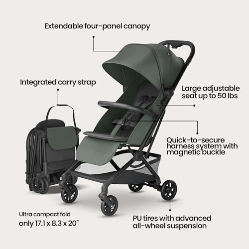 Mompush Velo Lightweight Travel Stroller, Compact & Airplane-Friendly Design with One-Hand Fold, Lie-Flat Recline from Newborn to Toddler, Includes Leather Bumper Bar, Raincover & Cup Holder