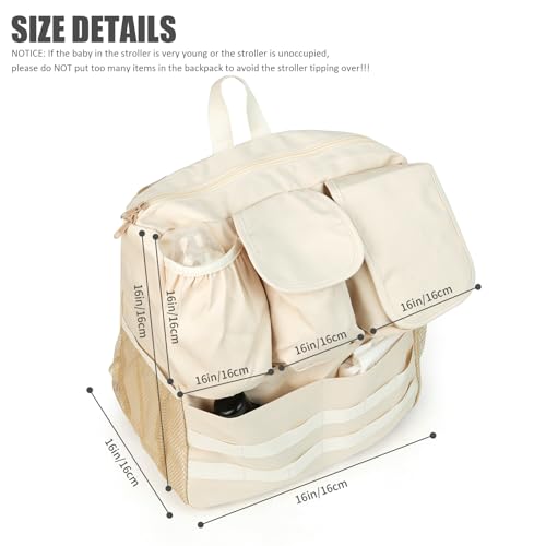 JIYIFOUHY 2-in-1 Stroller Organizer Baby Diaper Bag Backpack,Insulated Bottle Holder,Wipes and Phone Pocket,Shoulder Strap Toddler Travel Essential Storage Universal Stroller Accessory (Beige)