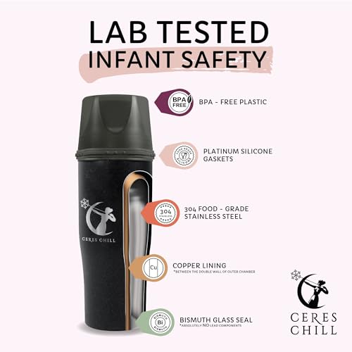 Ceres CHILL Demigoddess Mini Breastmilk Chiller & Warmer – 6–16oz Portable Breast Milk Cooler, Storage & Baby Bottle for Travel, Work or On-The-Go – Pump Compatible Container – Rose Gold