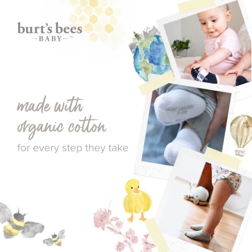 Burt's Bees Baby Organic Ankle & Crew Socks with Non-Slip Grips, 6-Pack