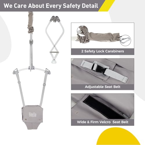 FUNLIO Baby Door Jumper for 6-24 Months (with Door Clamp), Baby Jumper Doorway with Strong Spring & Adjustable Strap, Portable Infant Baby Bouncer, Bearing 40 Lbs, CPC & CE Certified - Gray