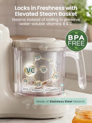 Grownsy Baby Food Maker with Stainless Steel Steam Basket – Baby Food Processor, Puree, Steamer & Blender for Homemade Baby Food, Ideal for Starting Solids, BLW & Babies 6+ Months – Creamy Taupe