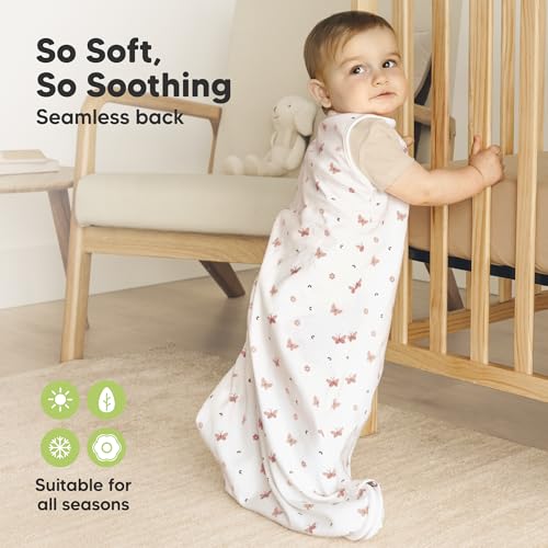 2-Pack Organic Baby Sleep Sacks, 100% Cotton - Soft & Breathable 0.5TOG Baby Wearable Blanket, Toddler Sleeping Sack 0-6 Months, Easy to Wear Swaddles for Newborns, Infants (Butterflies, S)