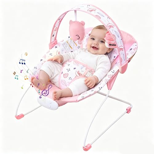 Enborbabe Baby Bouncer, Baby Bouncer Seat with Music and Vibration, Portable Infant Rocker for Indoor Outdoor Use, for Babies 0-6 Months, Up to 20 lbs