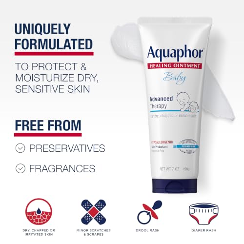 Aquaphor Baby Healing Ointment Advanced Therapy Skin Protectant, Dry Skin and Diaper Rash Ointment, 7 Oz Tube