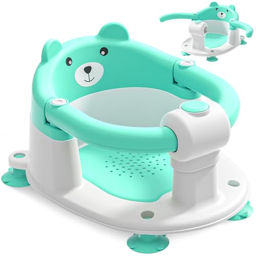 Baby Bath Seat for Babies 5-10 Months, Non-Slip Toddler Bath Seats for Babies Sitting Up, Safe Infant & Newborn Bathtub Chair with 4 Suction Cups & Soft Cushion for Shower,Mint