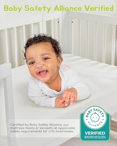 ATTABABY Breathable Crib Mattress, Baby Safety Alliance Verified, CertiPUR-US and Oeko-TEX Approved, Standard Full Size for Crib & Toddler Bed, Waterproof Machine Washable Cover, 52” x 27.6”